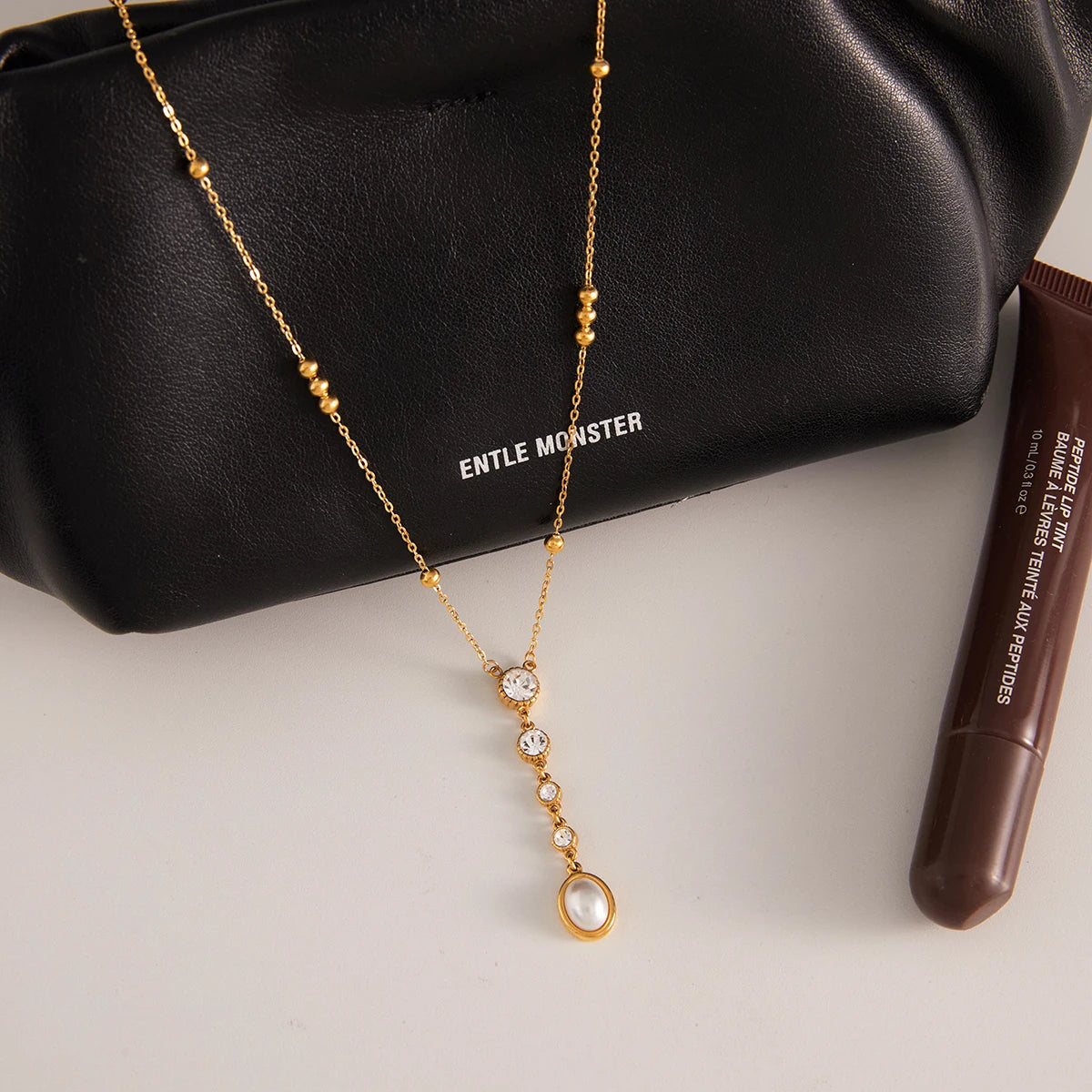 Kika Classic Plated Gold Color Stainless Steel Imitation Pearl Y-Shaped Chain Necklace