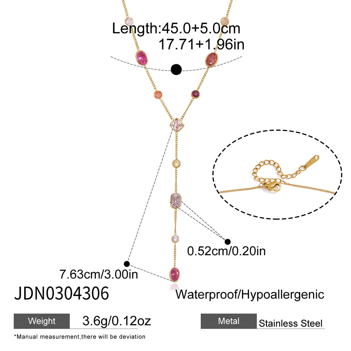Kika Multicolor Geometric Zircon Y Shape Chain Necklace PVD Plated Stainless Steel