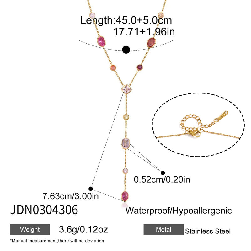 Kika Multicolor Geometric Zircon Y Shape Chain Necklace PVD Plated Stainless Steel