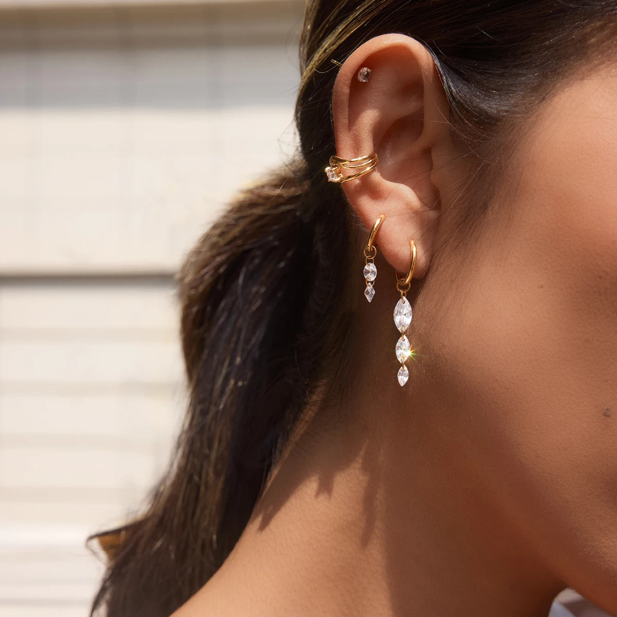 Kika 3 Pcs/Set Delicate Zircon Earrings For Women Minimalist 18K Gold PVD Plated Stainless Steel 316L