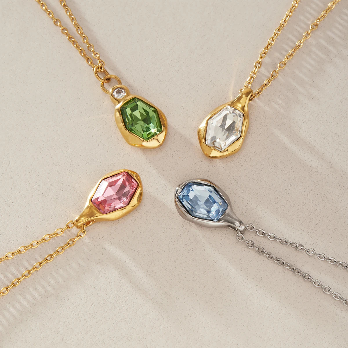 KIKA Elegant Glass Stone Pendant Necklace PVD Gold Plated Stainless Steel 316Lft