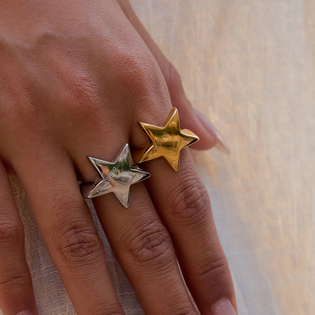 Simple Classic BLESSING Smooth Pentagram Ring Stainless Steel 316L Star