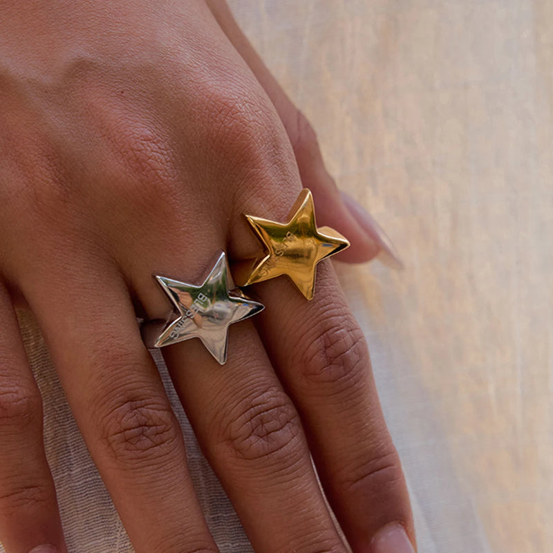 Simple Classic BLESSING Smooth Pentagram Ring Stainless Steel 316L Star