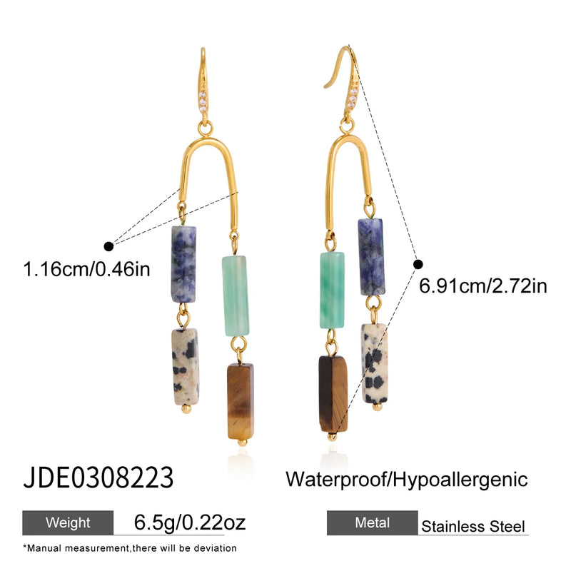 KIKA Multicolor Natural Stone Drop Earrings For Women Minimalist 18K Gold PVD Plated Stainless Steel Earrings Fashion Jewelry