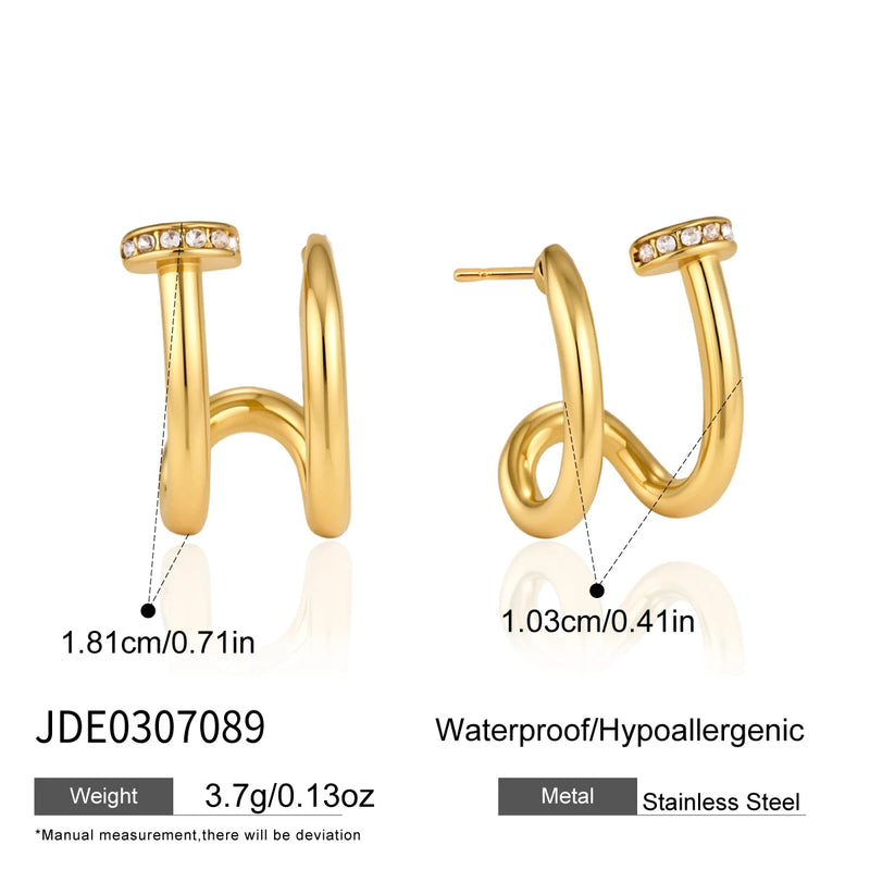 KIKA Delicate Crystal Zircon Earrings For Women Double Layer 18K Gold PVD Plated Stainless Steel Stud Earrings Fashion Jewelry
