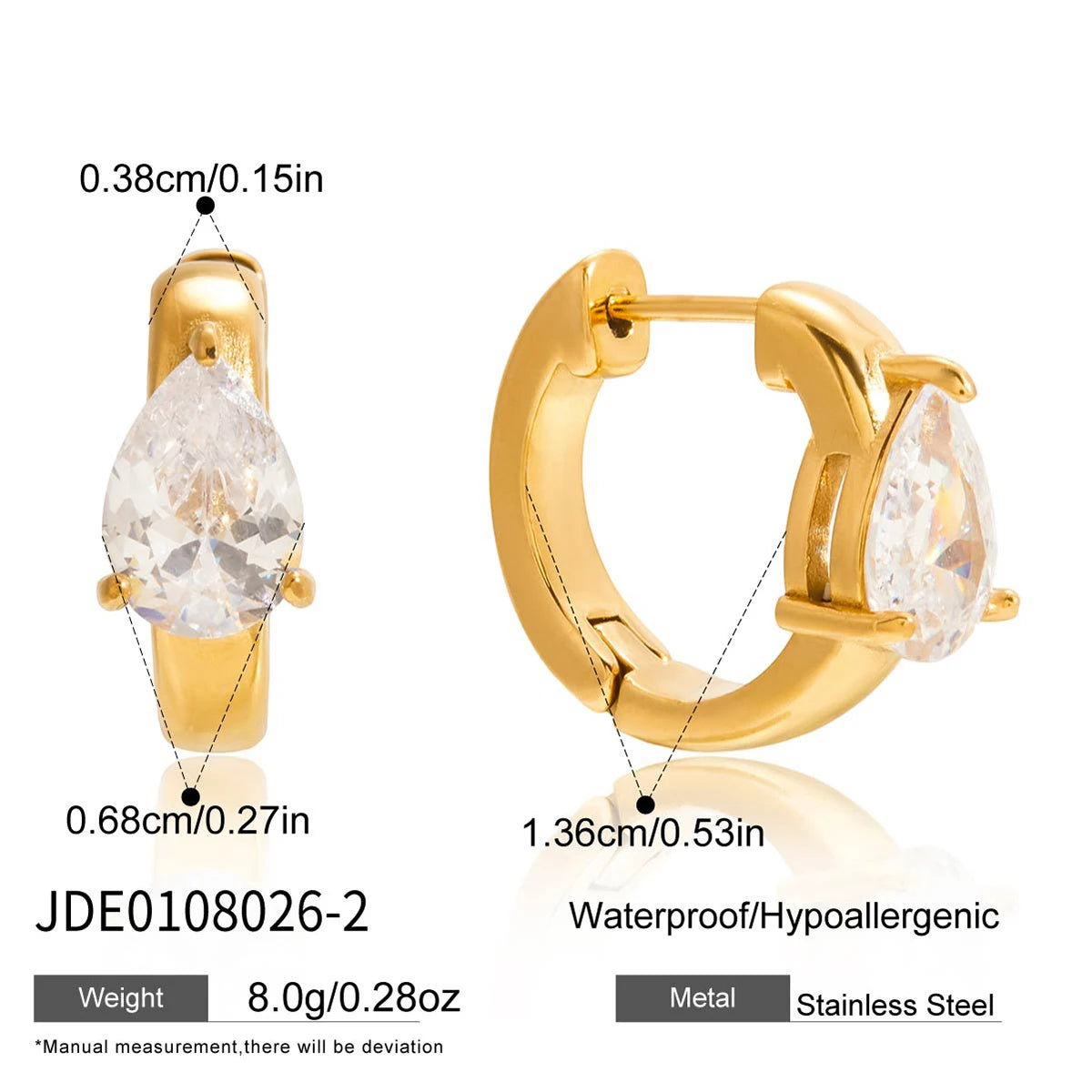 KIKA Classic Gold Color White Zircon U-shaped Earring Women 18K PVD Plated Stainless Steel 316L Earrings