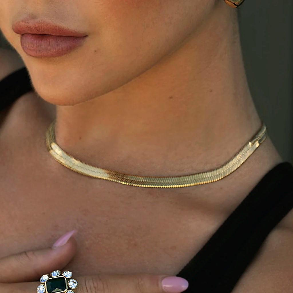 Kika Minimalist Stainless Steel Flat Snake Chain Necklace