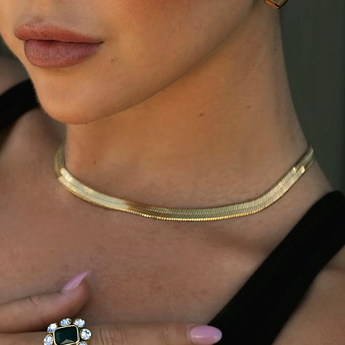 Kika Minimalist Stainless Steel Flat Snake Chain Necklace