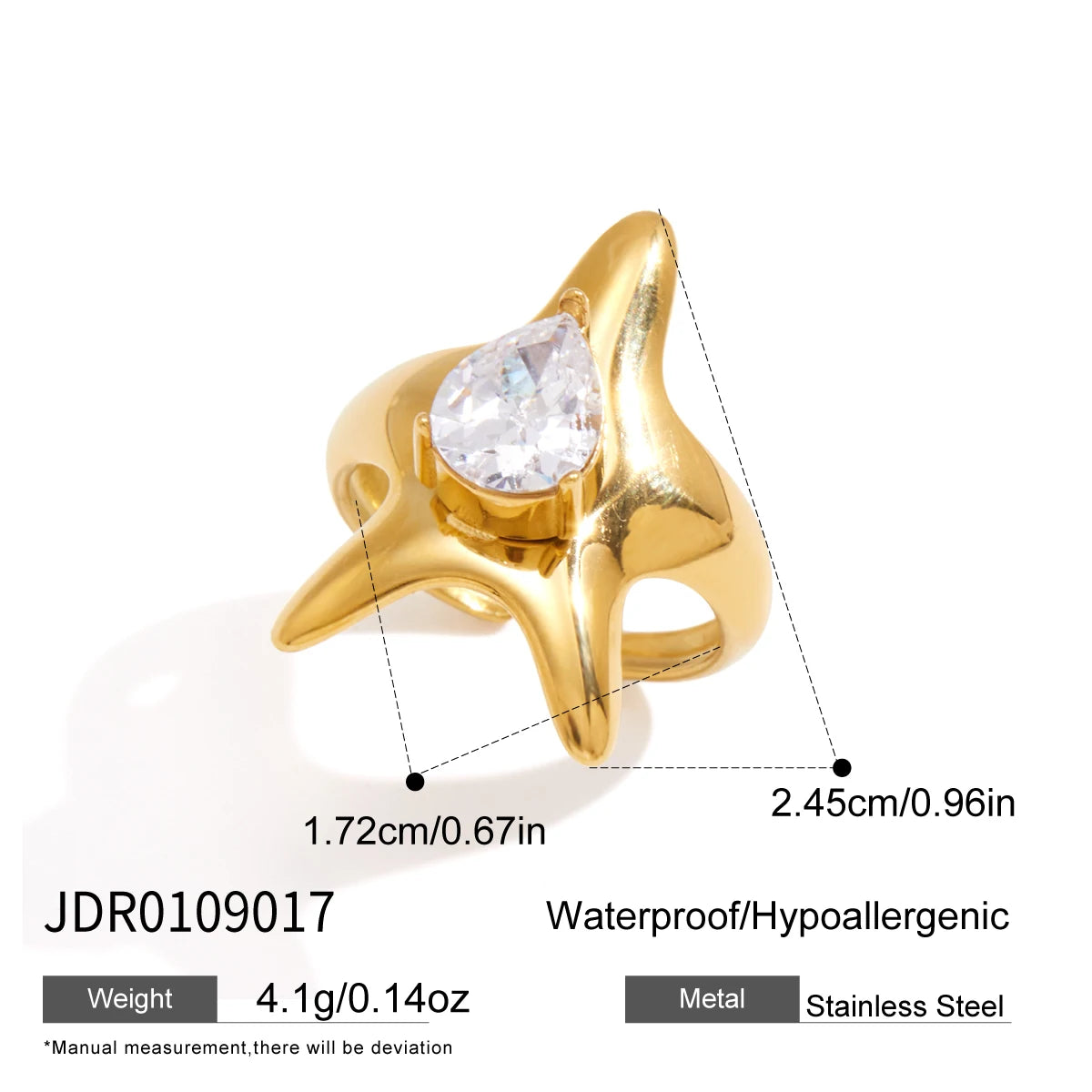 KIKA Classic Water Drop Zircon Star Open Rings For Women Minimalist 18K Gold PVD Plated Stainless Steel Rings Fashion Jewelry