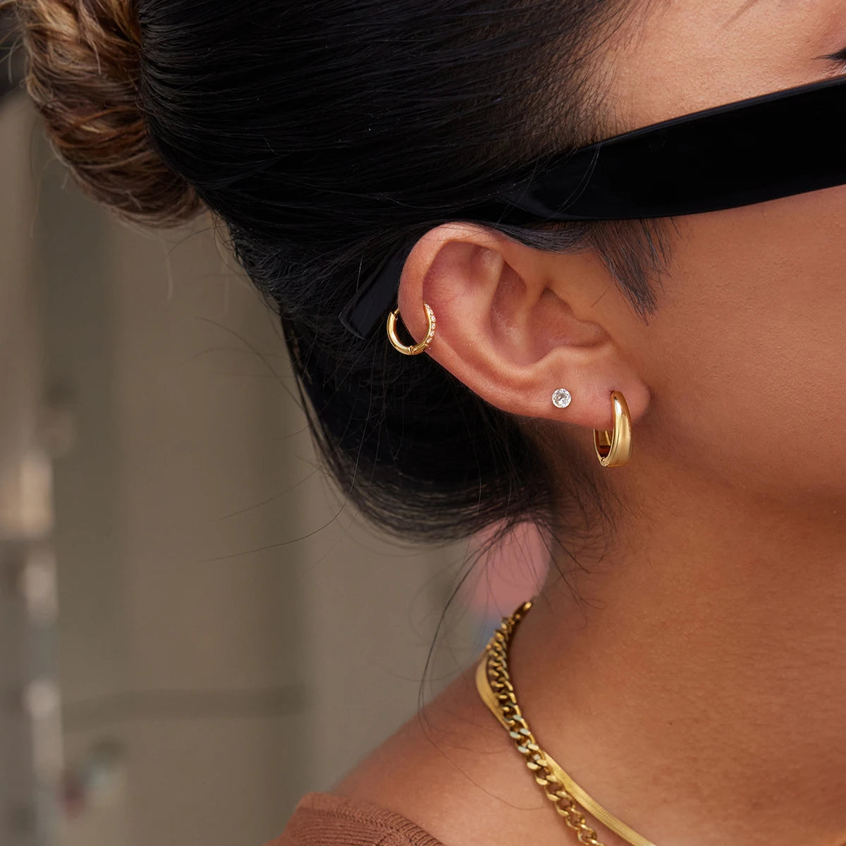 KIKA Simple Classic 18K Gold Color PVD Plated Stainless Steel 316L 14mm 16mm 18MM O Shaped Earrings