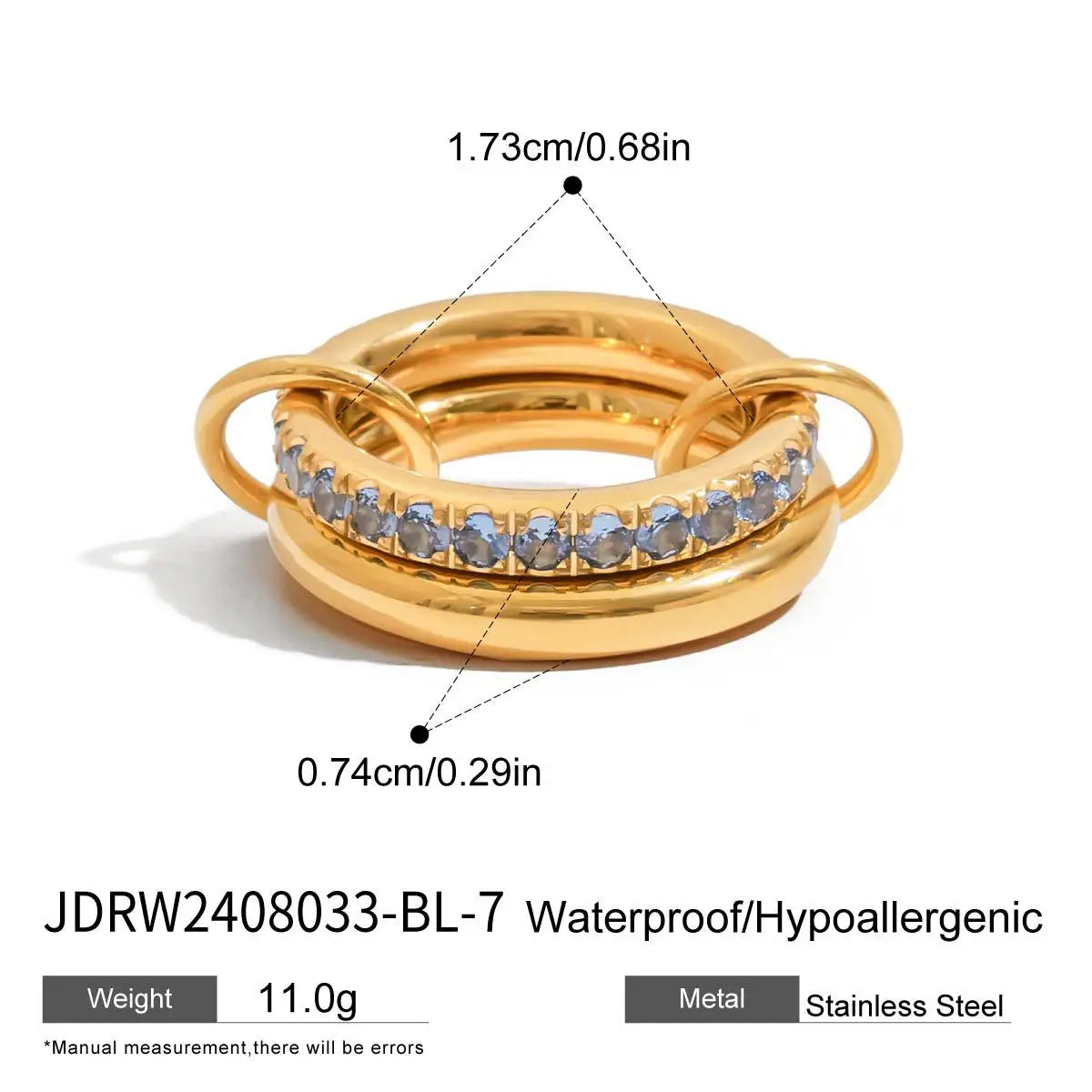 Kika Elegant Blue Zircon Statement Rings 18K Gold PVD Plated Stainless Steel 316L