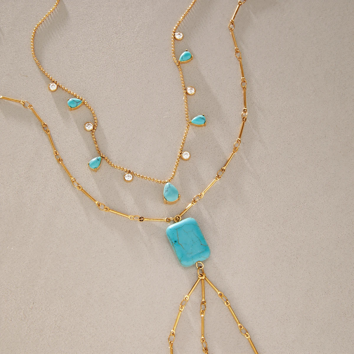 KIKA Geometric Blue Turquoise Necklace For Women Minimalist 18K Gold PVD Plated Stainless Steel Necklace Fashion Jewelry Gift