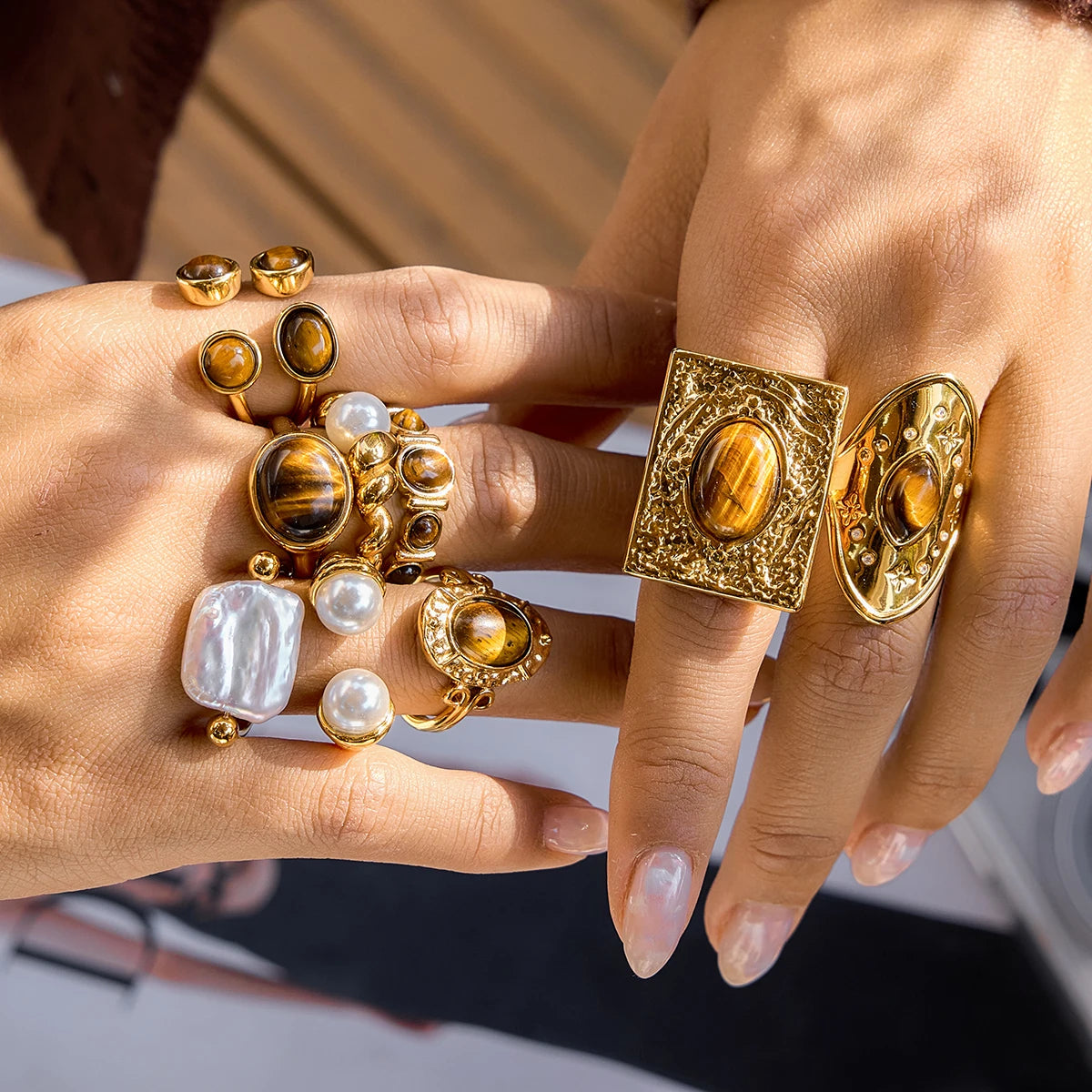Kika Various Styles Brown Tiger Eye Stone Ring