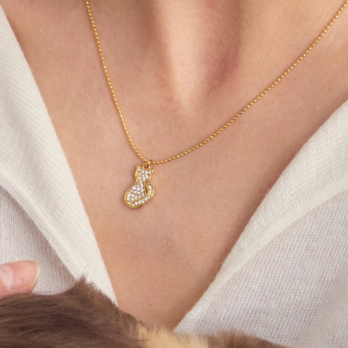 Cute Hug Dog Cat Pet Pendant Rhinestone Necklace