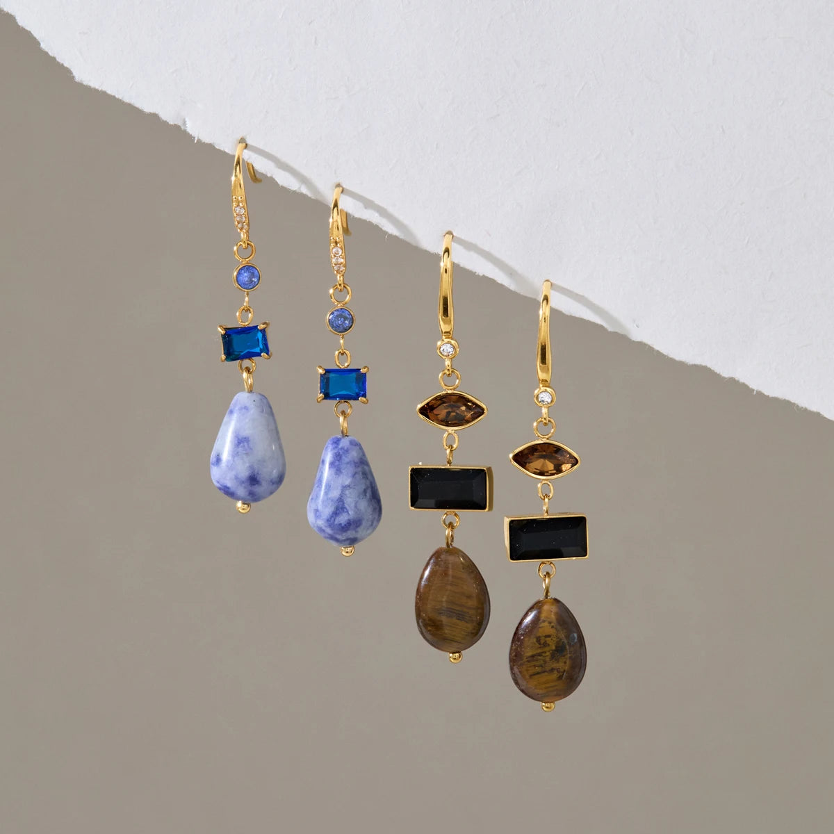 KIKA Natural Stone K9 Crystal Drop Earrings For Women Waterproof 18K Gold PVD Plated Stainless Steel Earrings Fashion Jewelry
