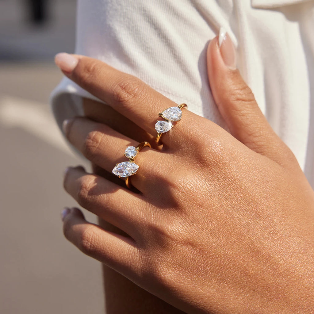 Water Droplet Shapedwhite Double Zircon Rings