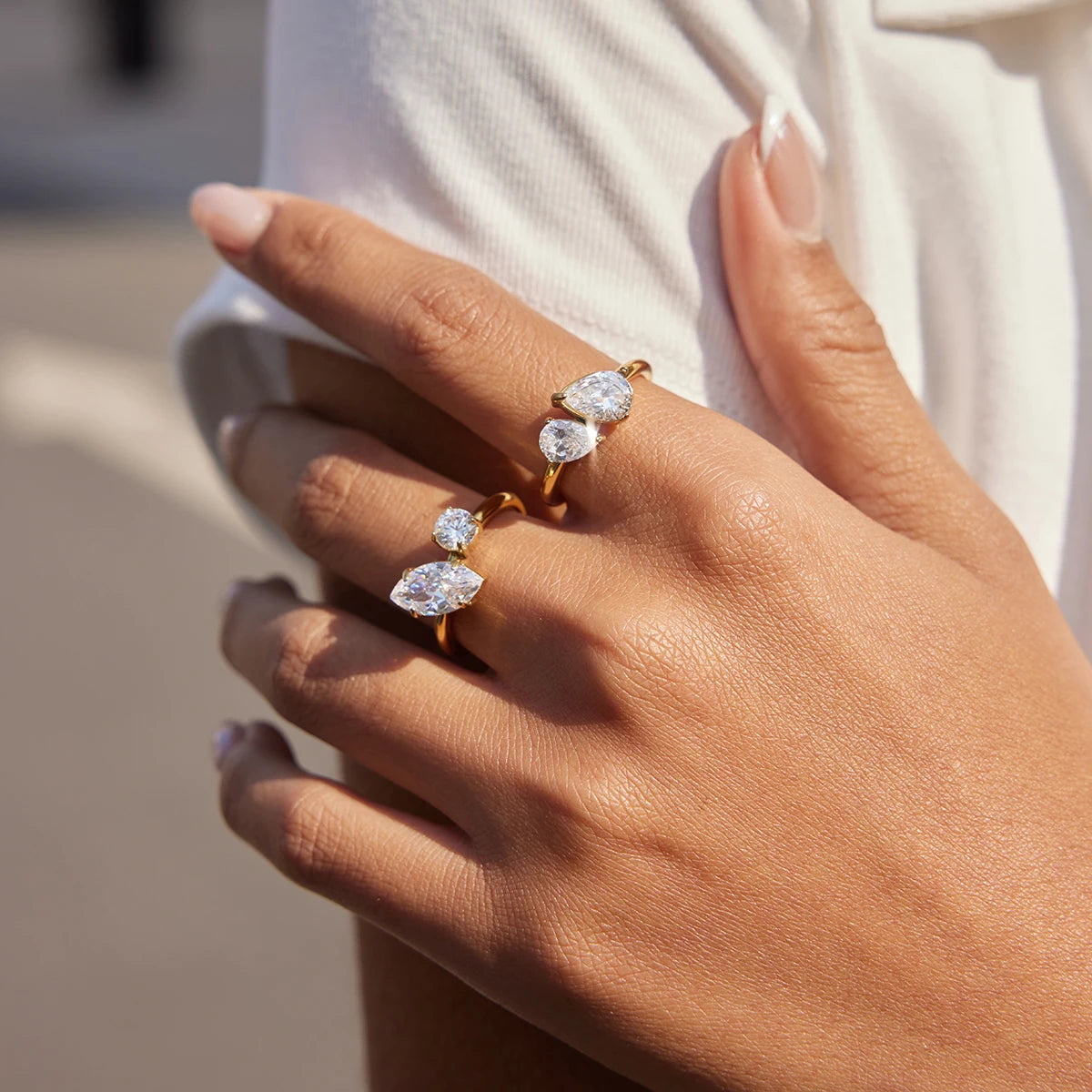 Water Droplet Shapedwhite Double Zircon Rings