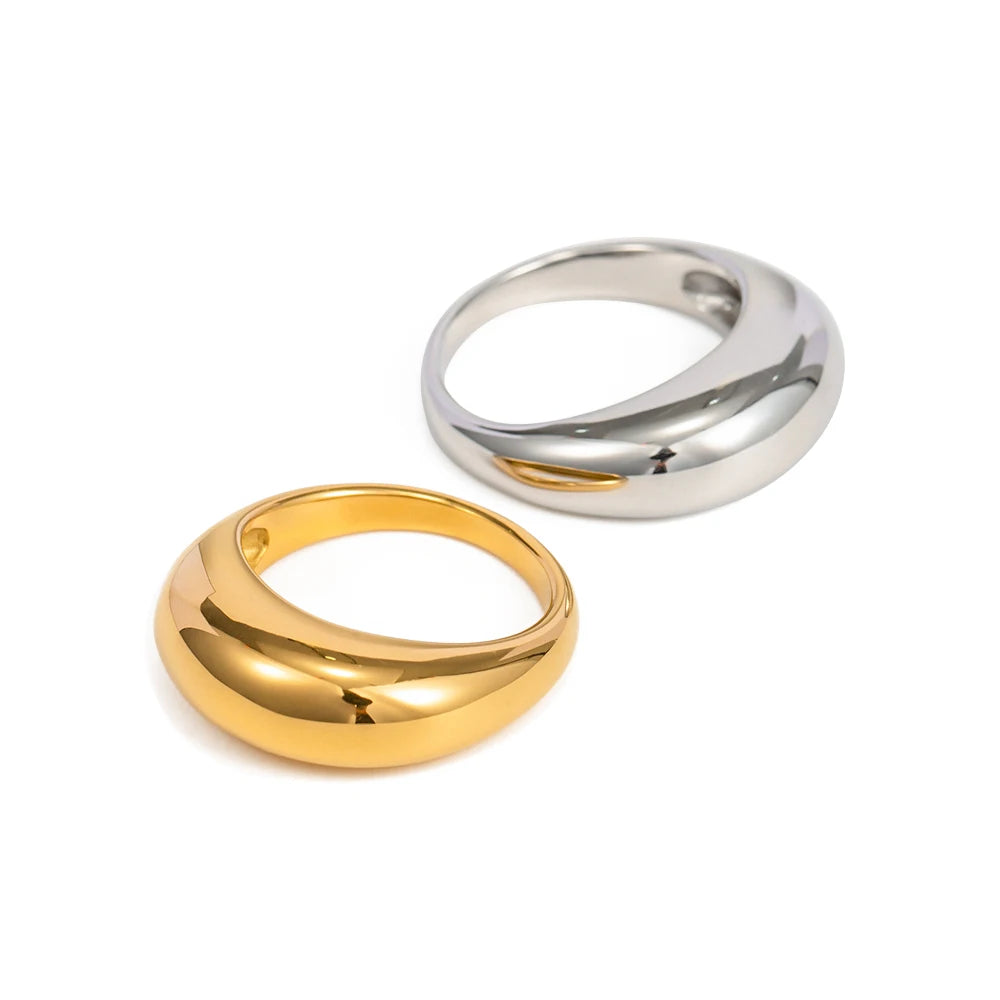 KIKA Statement Chunky Rings For Women 18K Gold Plated Stainless Steel Rings Waterproof Jewelry Accessories