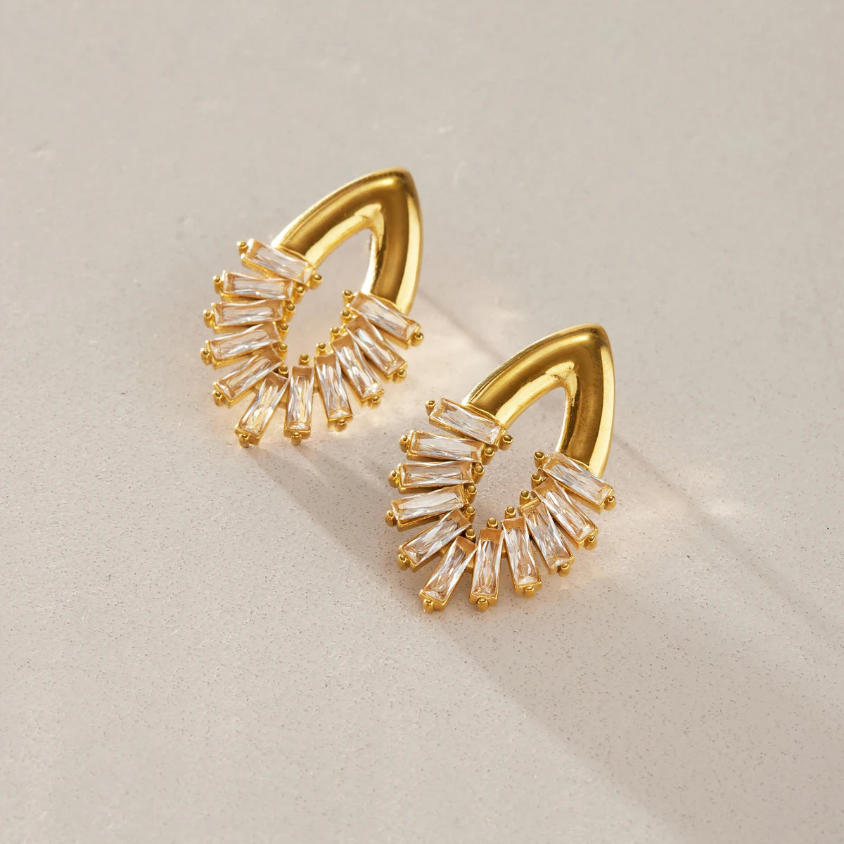 KIKA  Delicate Crystal Eye Shape Stud Earrings PVD 18K Gold Plated Stainless Steel 316L
