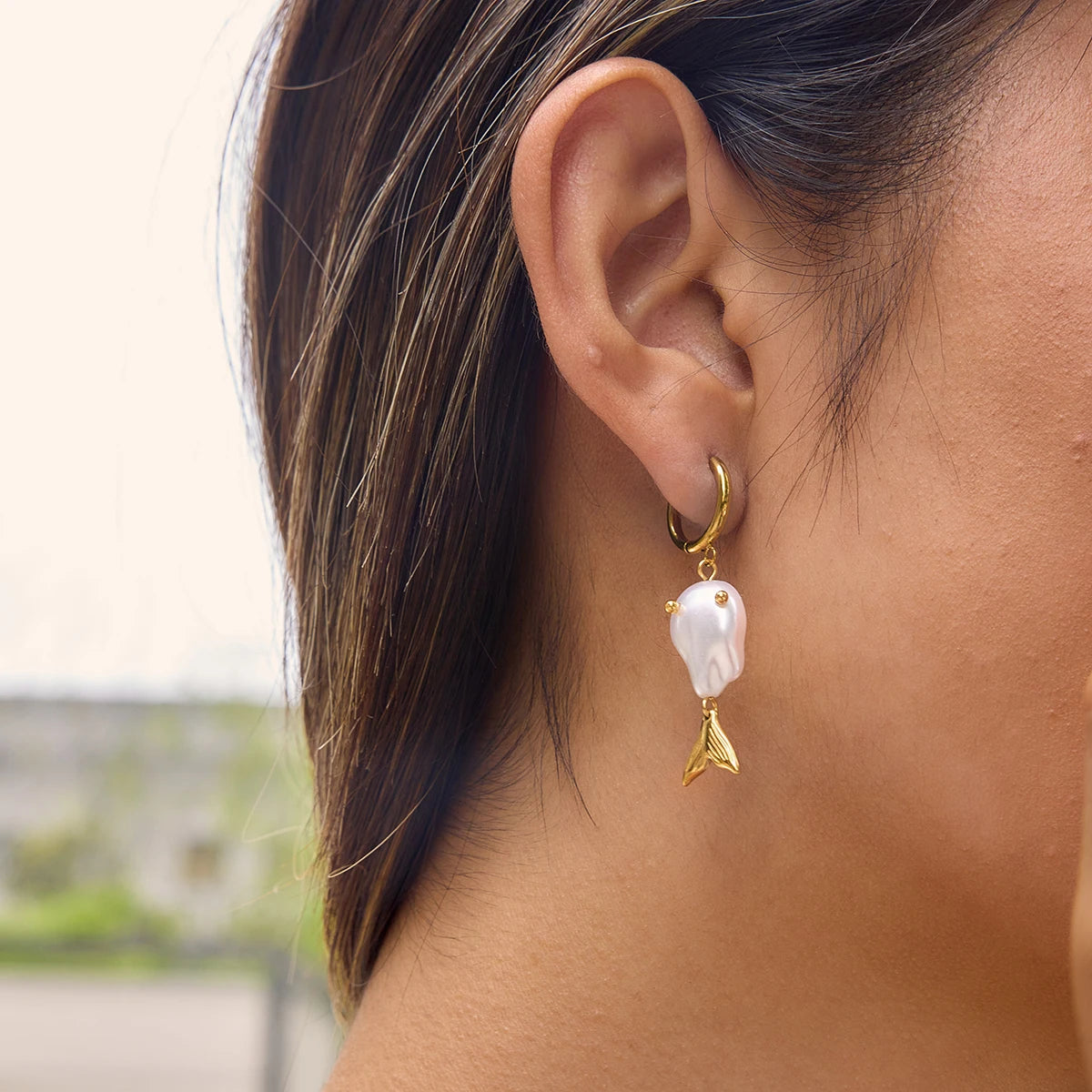 KIKA Delicate Fish Pendant Earrings  PVD Gold Plated Stainless Steel 316L