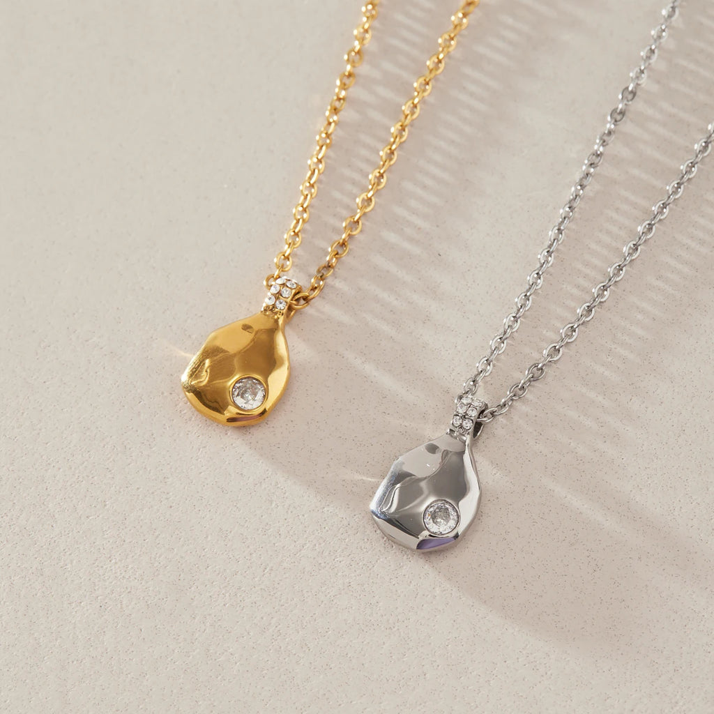 KIKA Glass Stone Crystal Geometric Pendant Necklace 18K Gold Plated Stainless Steel Necklace 316L