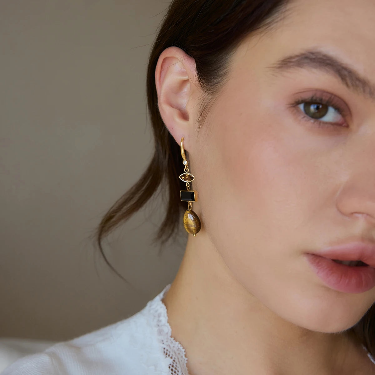 KIKA Natural Stone K9 Crystal Drop Earrings For Women Waterproof 18K Gold PVD Plated Stainless Steel Earrings Fashion Jewelry