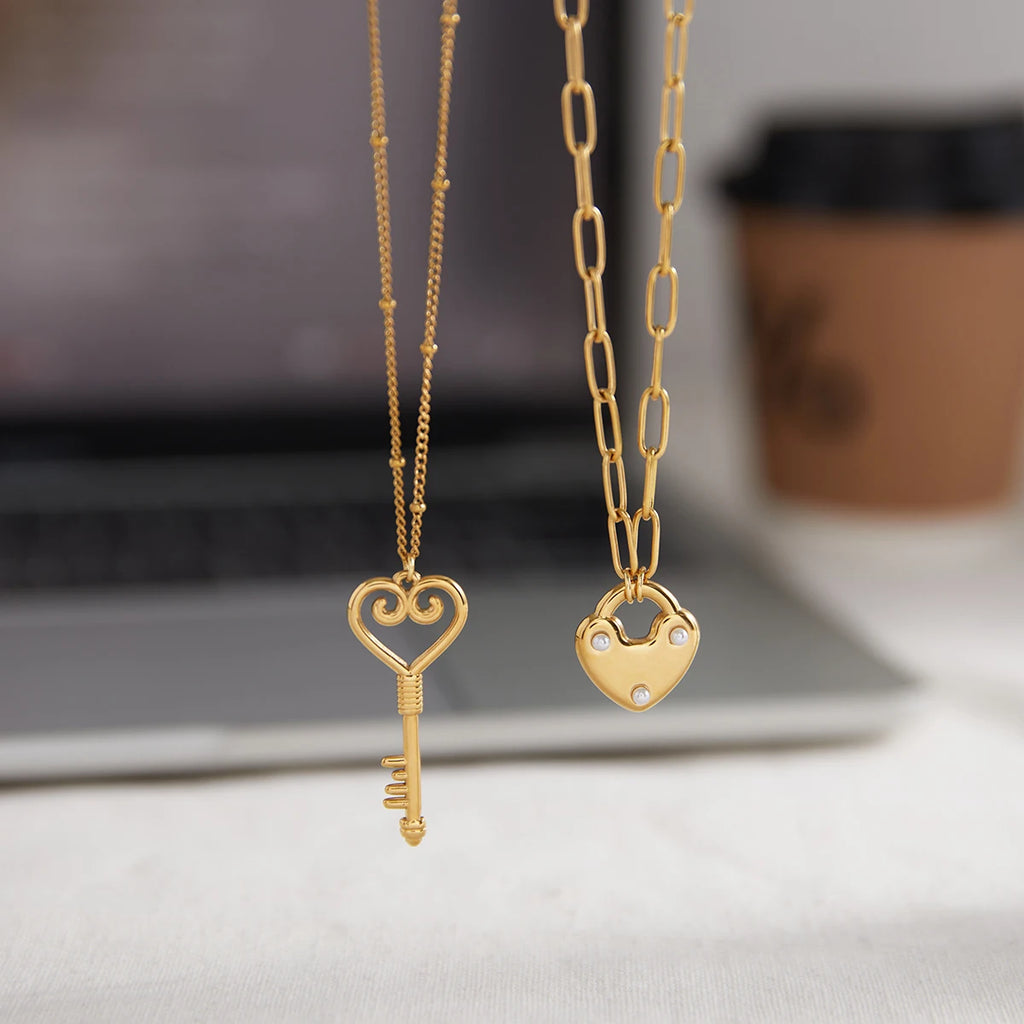 Kika Gold Color Plated Zircon Love Lock And Key Pendant Necklace