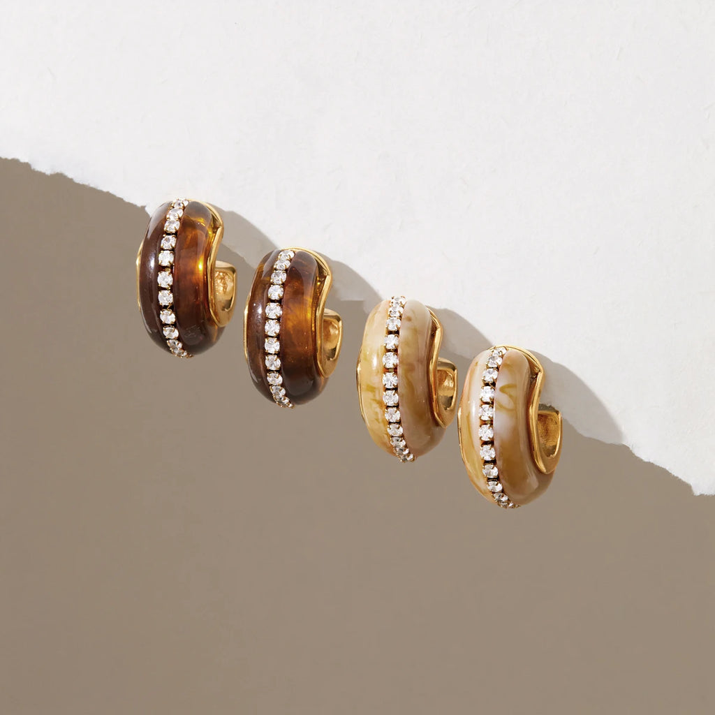 KIKA Zircon Resin Stud Earrings For Women Minimalist C Shape 18K Gold PVD Plated Stainless Steel Earrings Fashion Jewelry Gift