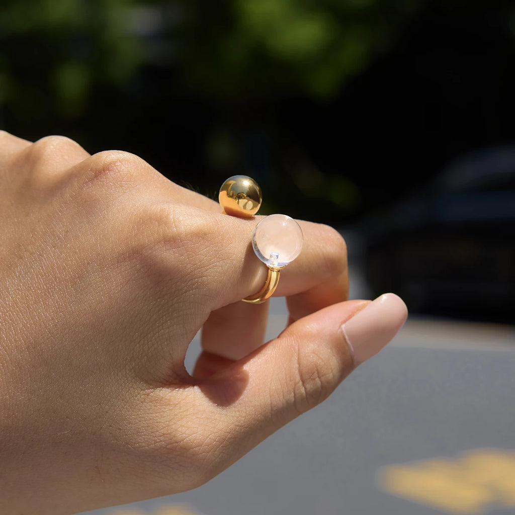 Kika Punk White Resin Ball Open Rings Minimalist 18K Gold PVD Plated Stainless Steel 316L