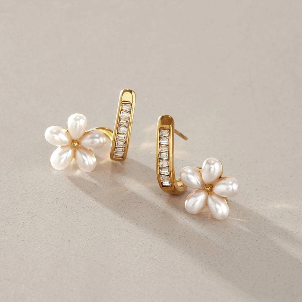 KIKA Elegant Resin Pearl Stud Earrings  18K Gold PVD Plated Stainless Steel 316L
