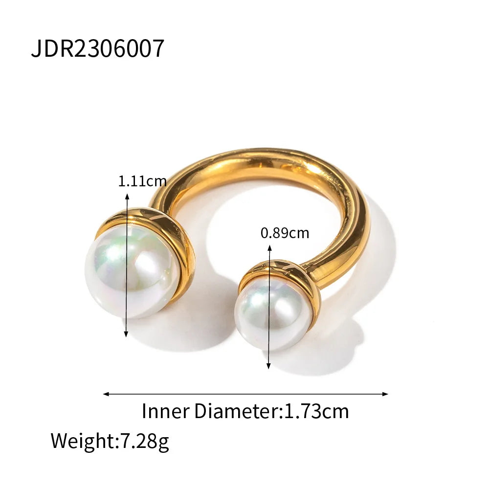 Kika Simple Classic 18K Gold Color Plated Stainless Steel Pearl Ring