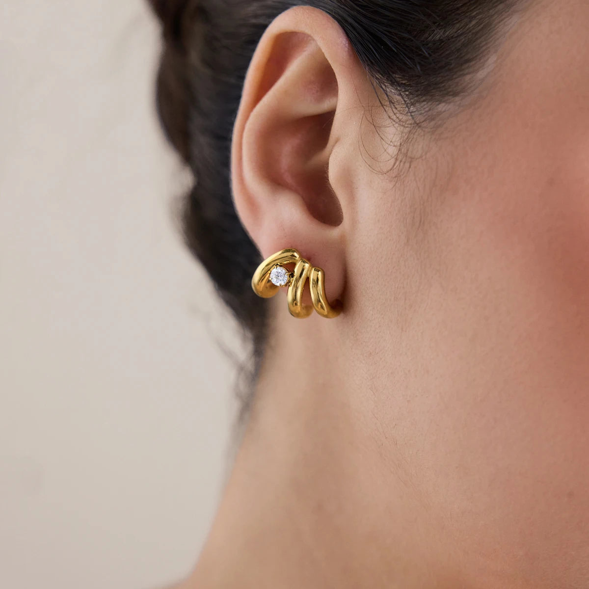 KIKA Round Zircon Multilayer C Shape Stud Earrings For Women 18K Gold PVD Plated Stainless Steel Earrings Fashion Jewelry Gift