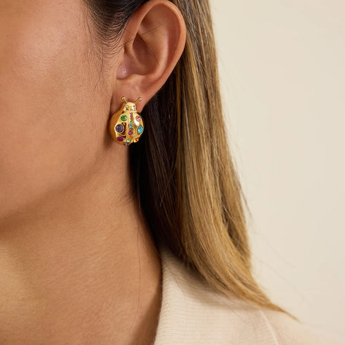 Classic Colored Zircon Ladybug Earring