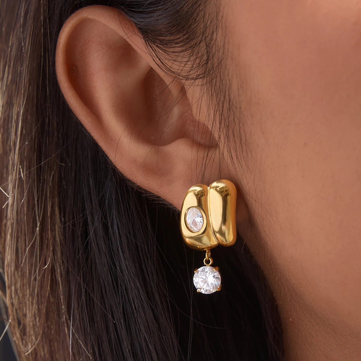 KIKA Classic Round Zircon Drop Earrings  18K Gold PVD Plated Stainless Steel 316L