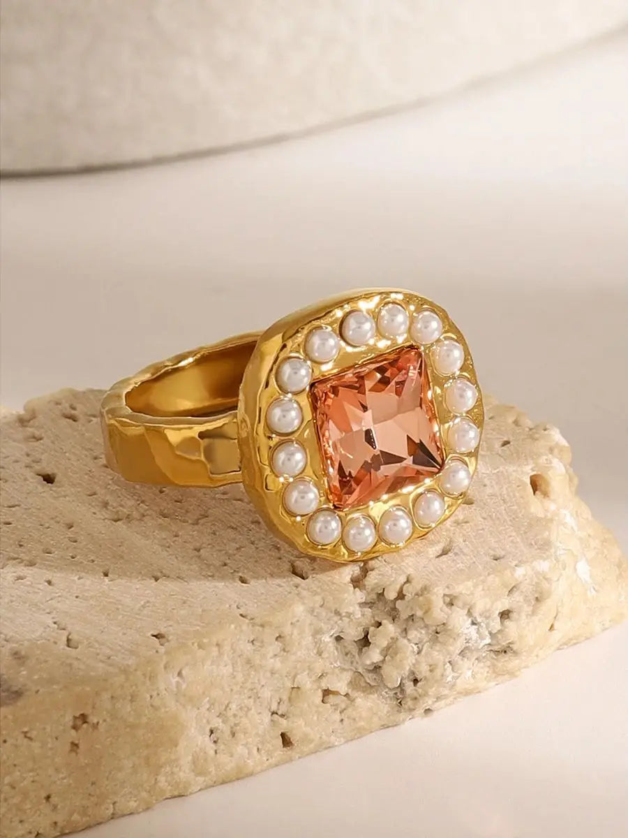 Kika Tarnish Free Chic Cubic Zirconia Adjustable Stainless Steel Ring 18k Gold Plated Finger Jewelry Korean Women