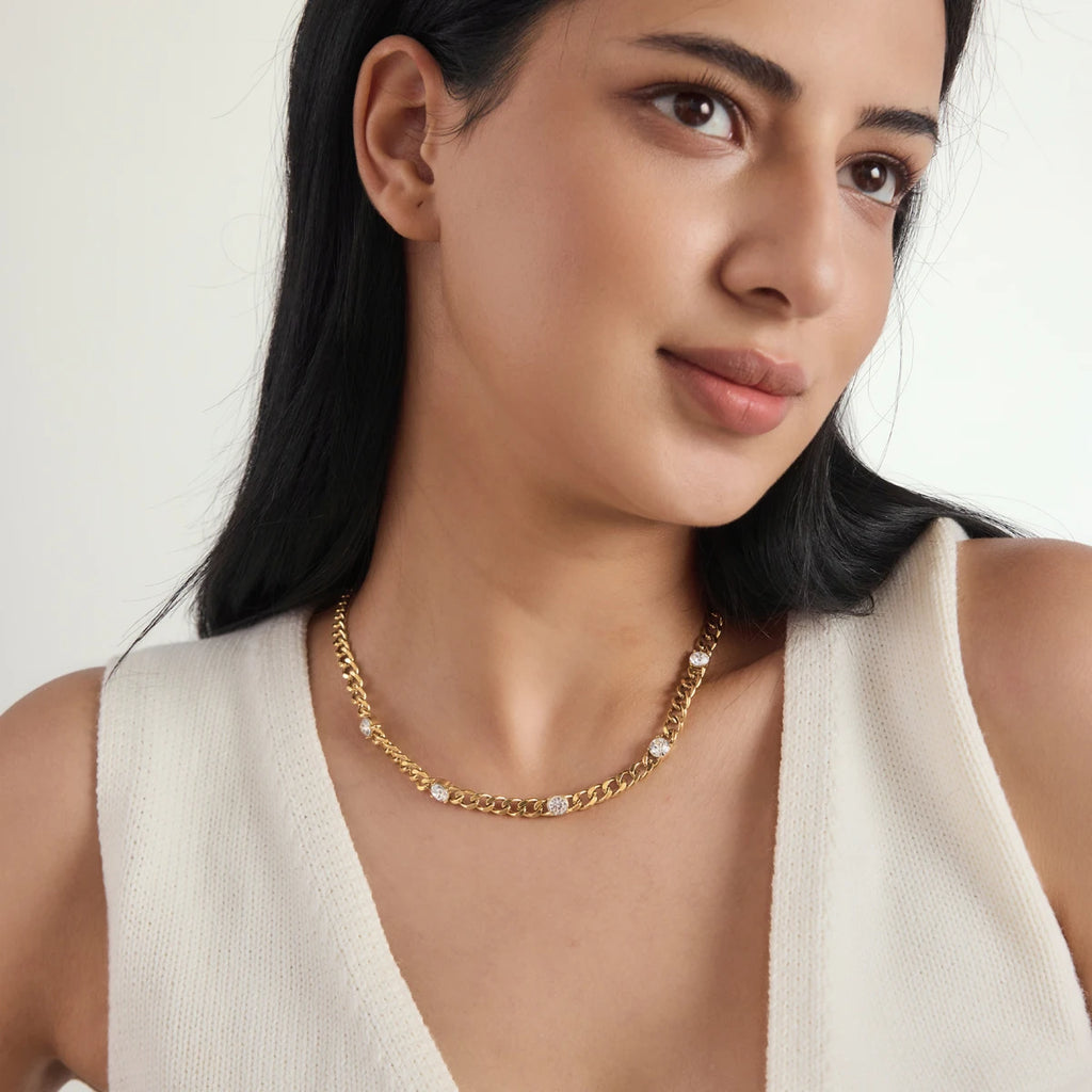 KIKA Minimalist Crystal Chunky Chain Necklace For Women Classic 18K Gold PVD Plated Stainless Steel Necklace Fashion Jewelry
