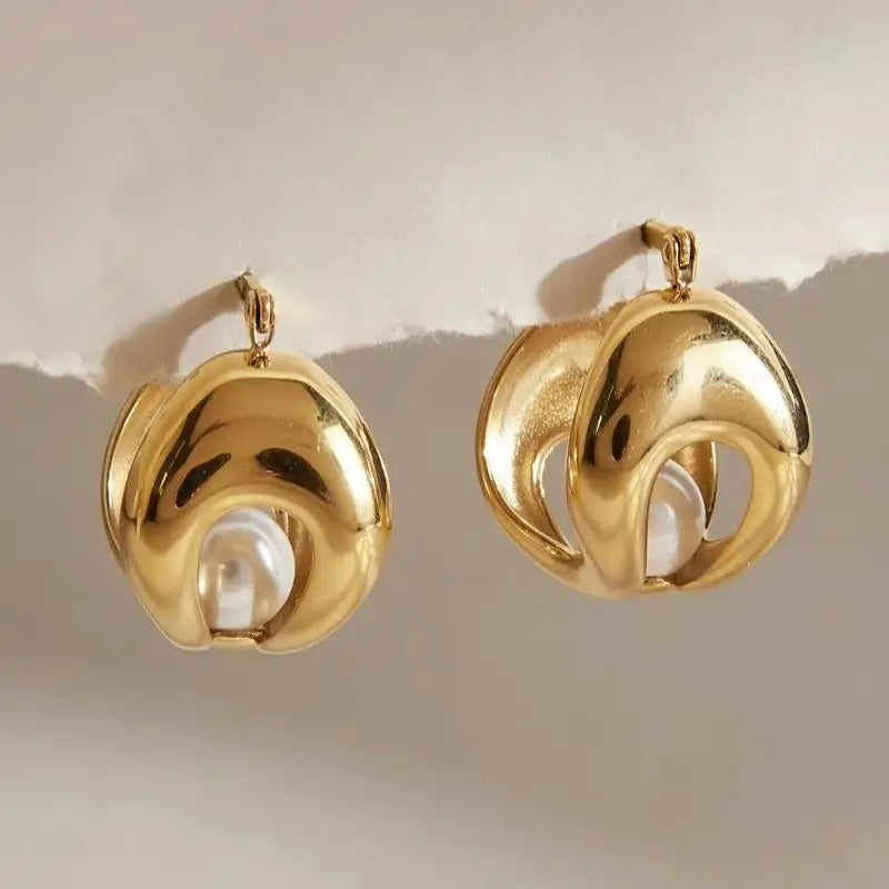 KIKA Elegant Imitation Pearl Hollow Clip Earrings 18K Gold PVD Plated Stainless Steel316L