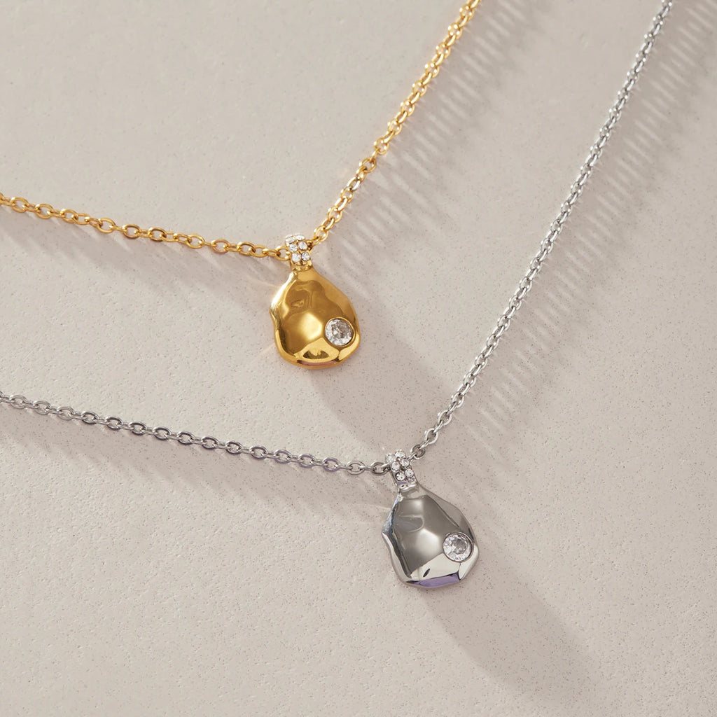 KIKA Glass Stone Crystal Geometric Pendant Necklace 18K Gold Plated Stainless Steel Necklace 316L