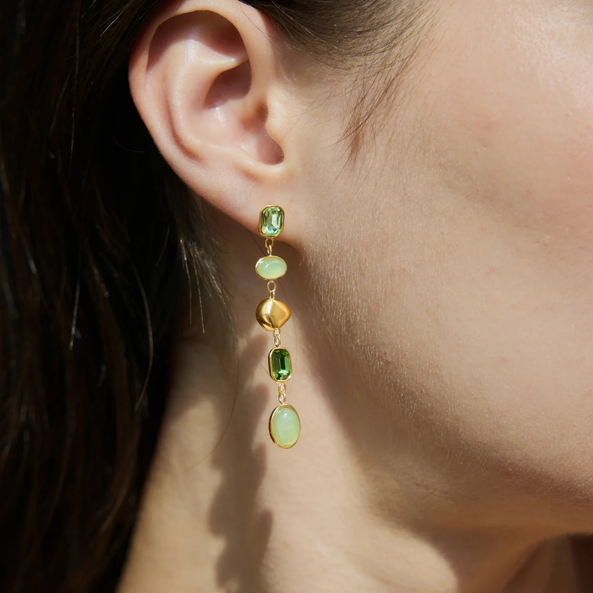 KIKA Elegant Crystal Natural Stone Tassel Earrings For Women Waterproof 18K Gold PVD Plated Stainless Steel Earrings Jewelry