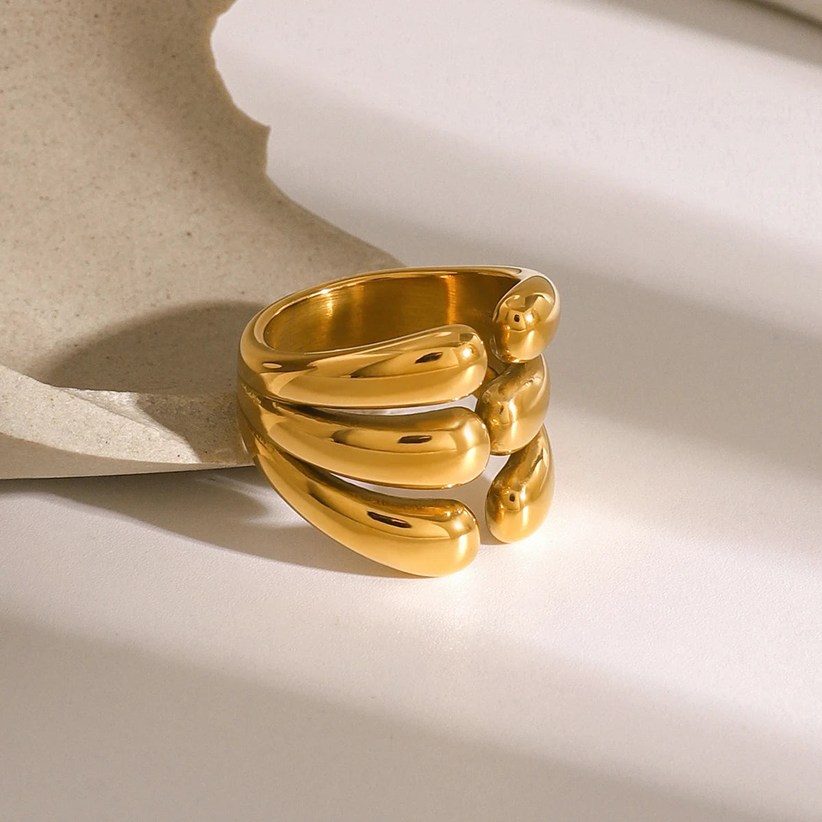 Kika Unique 18K Gold Color Irregular Stainless Steel Open Ring