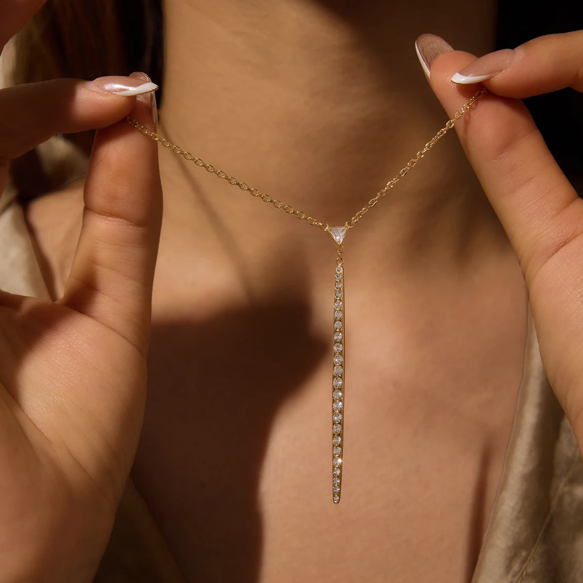 Kika Zircon Triangle Crystal Stick Pendant Necklace