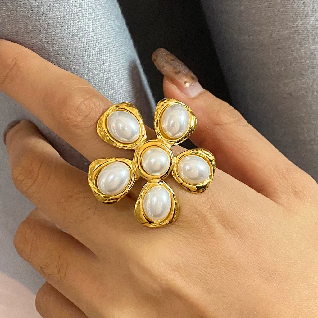 KIKA Fashion Pearl Flower Ring Stainless Steel 316L