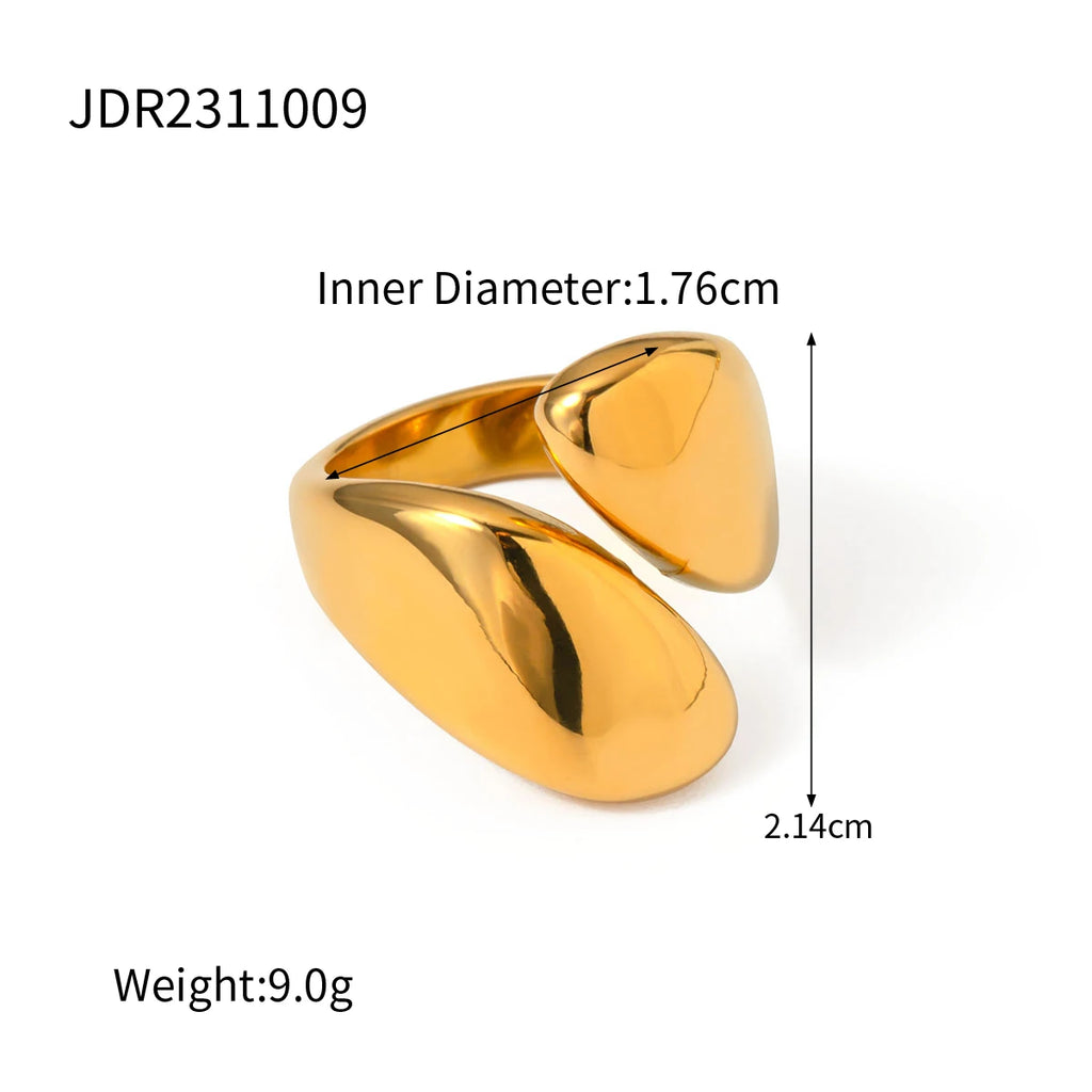 Kika Stainless Steel Glossy Asymmetric Open Ring Ring Statement Metalic Texture 18 K Women Ring Accessories Party Gift New