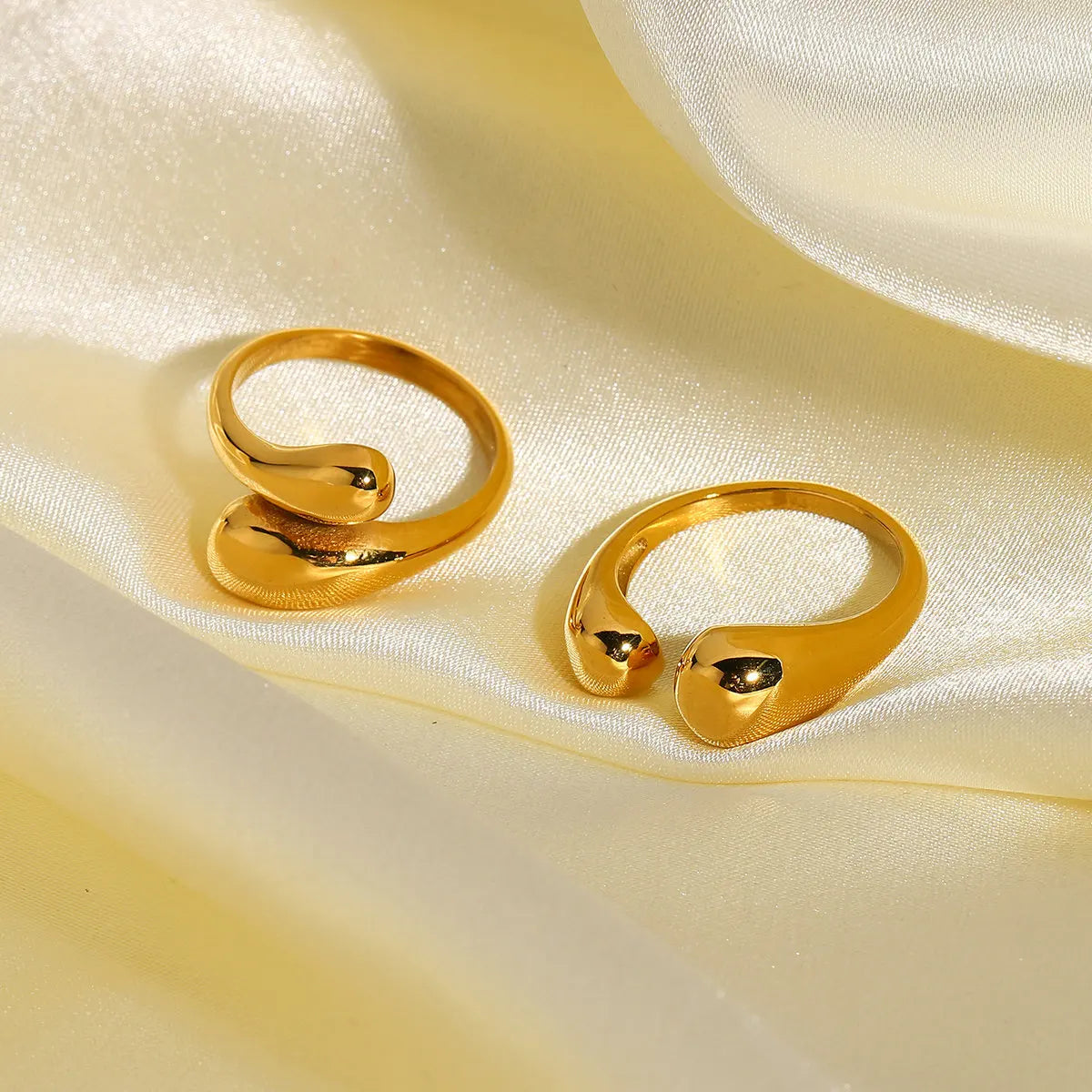 Kika Fashion Alien Pearl Ring 18K Gold Color Plated Stainless Steel Folded Foldable Ring