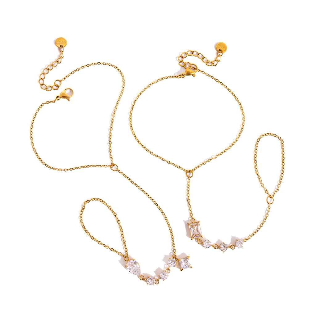 Kika Delicate White Geometric Teardrop Shaped Zircon Finger Bracelet
