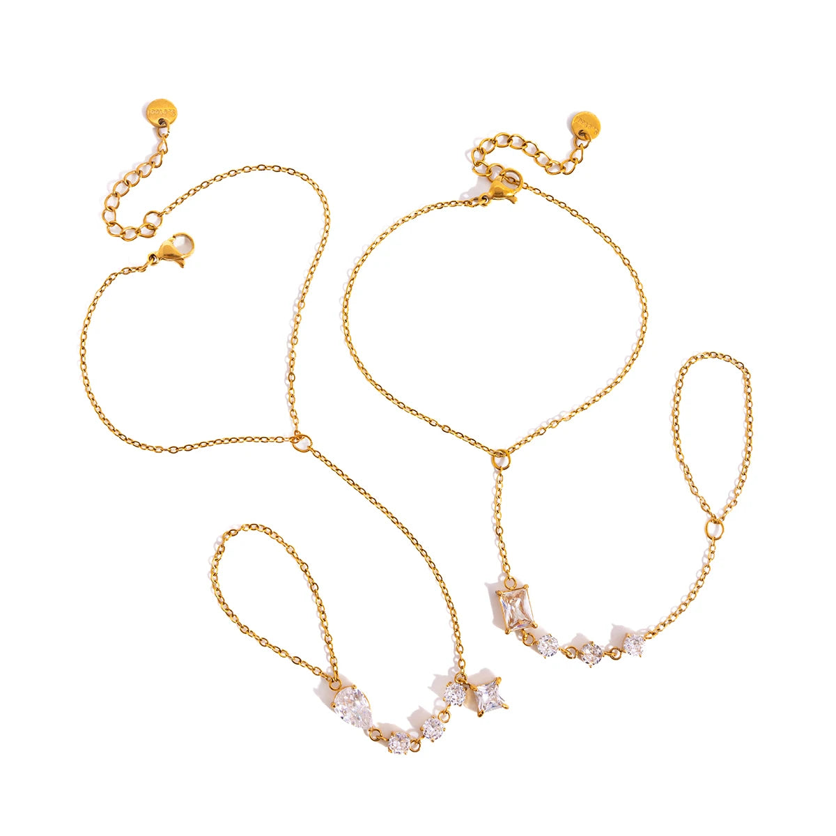 Kika Delicate White Geometric Teardrop Shaped Zircon Finger Bracelet