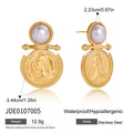 KIKA Classic 18K Gold Color PVD  Plated Inlay Resin Pearl Coin Earring Hypoallergenic Waterproof Stainless Steel 316L