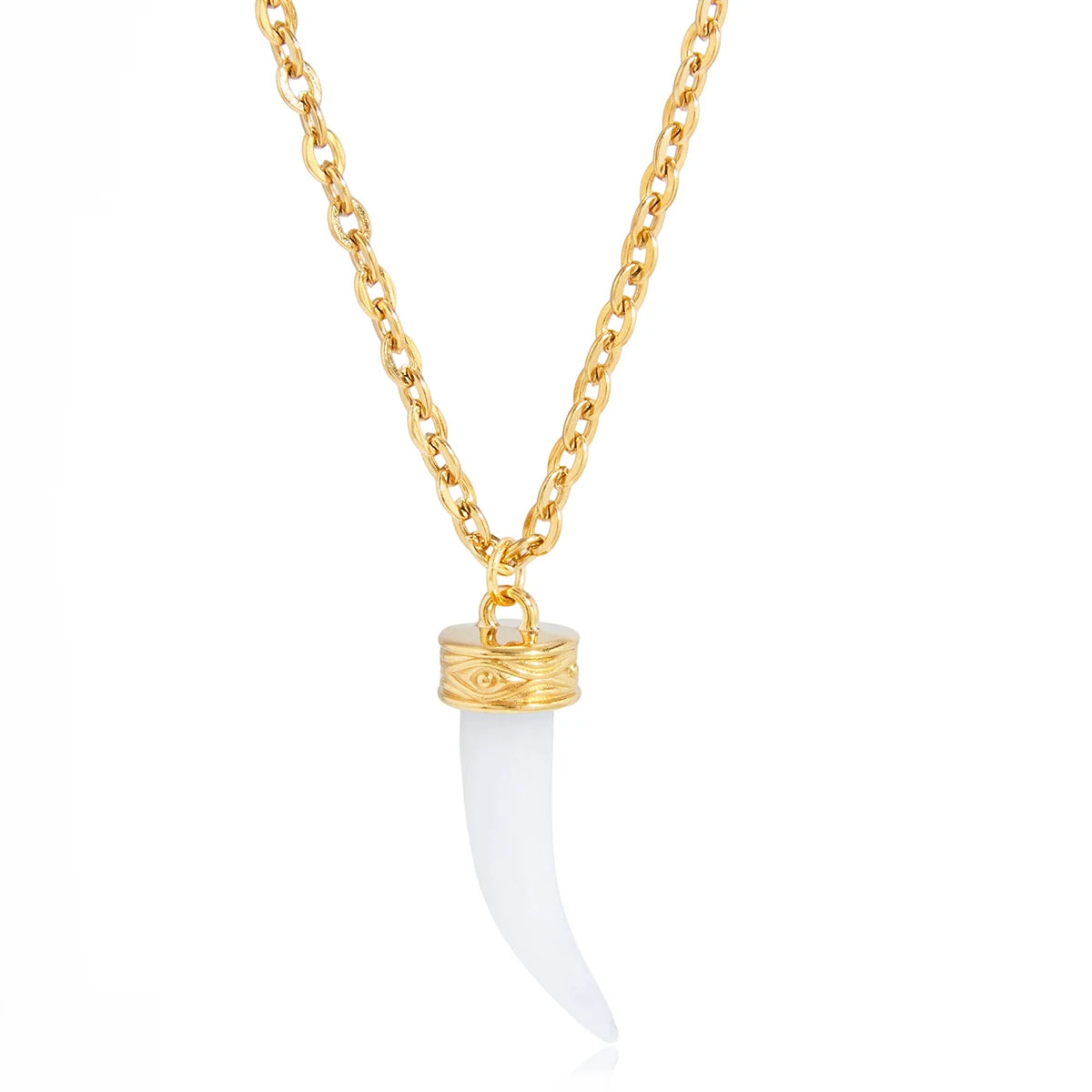 Vintage White Brown Resin Ox Horn Pendant Cross Chain Necklace