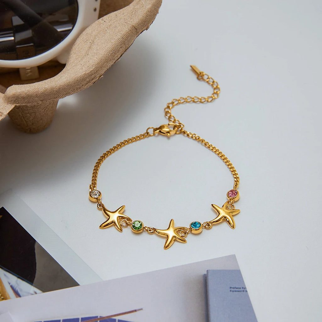 Kika Ocean Vacation Style Colorful Zircon Starfish Bracelet