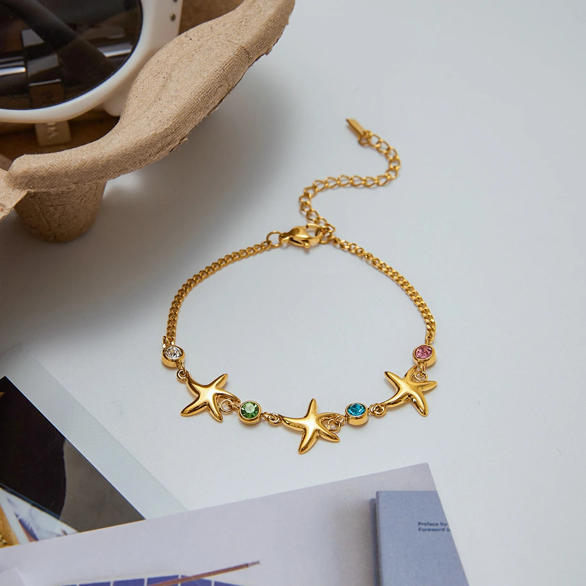 Kika Ocean Vacation Style Colorful Zircon Starfish Bracelet